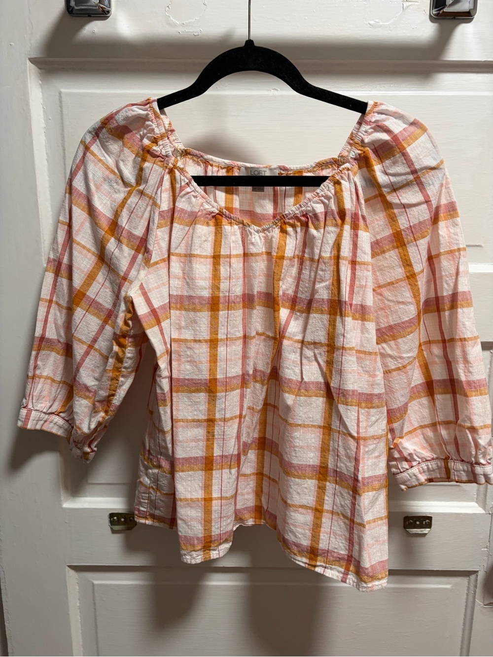 LOFT Plaid Peasant Blouse